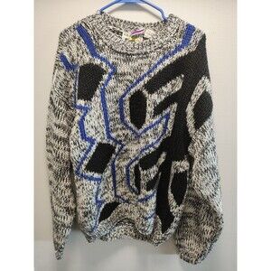 80s  Rare VINTAGE Le Tigre Sweater Mens Large Grey Black Blue